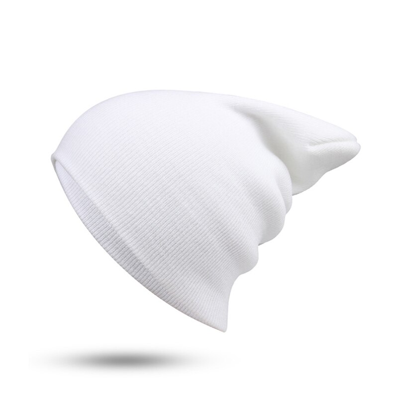 Vinterhuer hue almindelig strikhue efterår vinter varm skimanchet kasket uld blandinger bløde slouchy skull caps huer mænd kvinder: Hvid