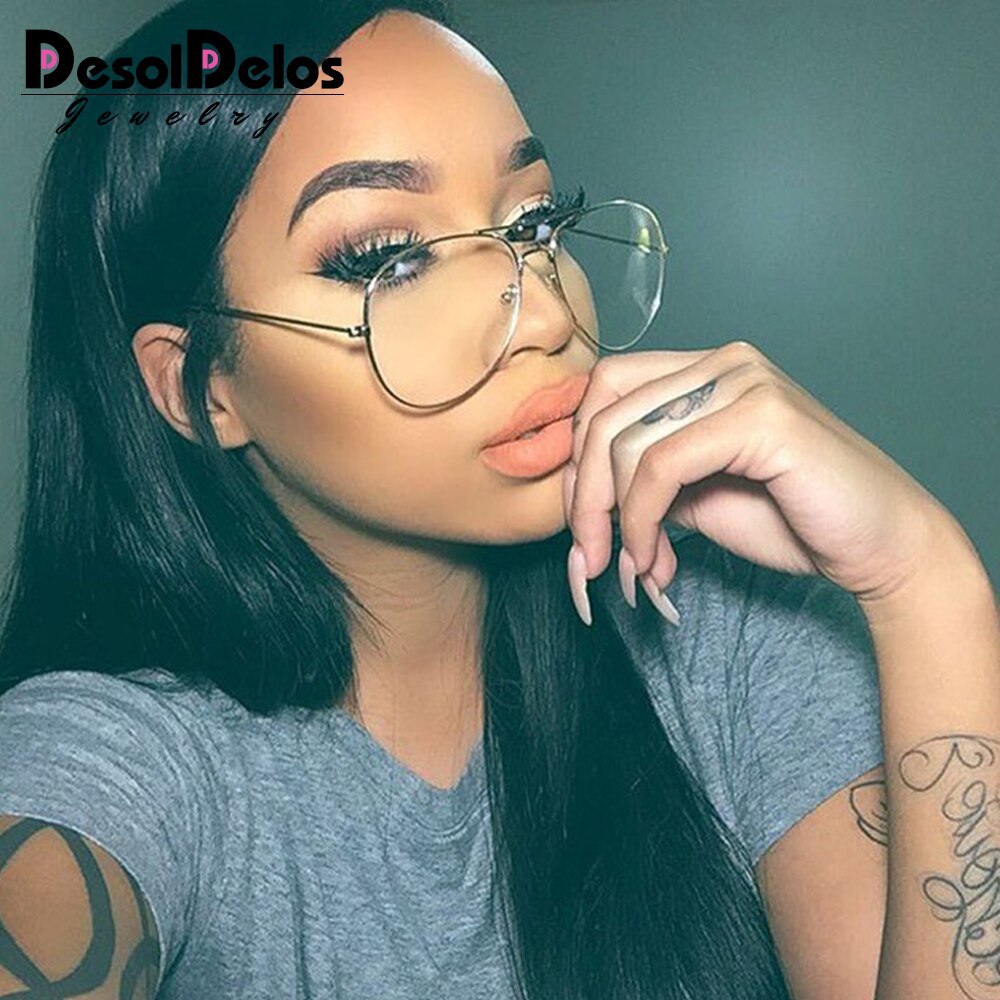 Gafas transparentes de Metal para hombre y mujer, lentes Retro doradas para miopía, montura óptica, montura transparente