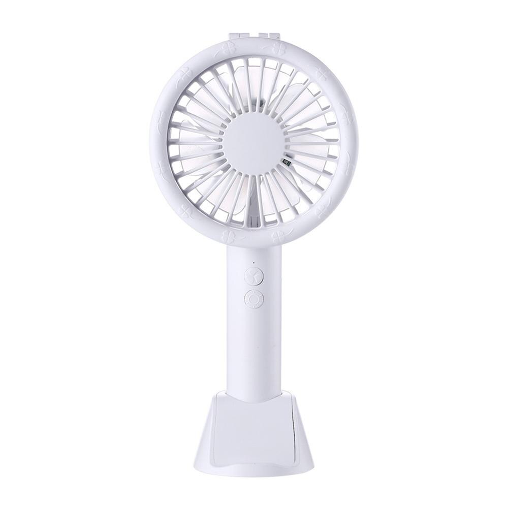 Mini Handheld Fan USB Rechargeable Handheld Desk Fan 3 Speed Adjustable Cooling Fan LED Ring Light with Phone Stand Base: WHITE