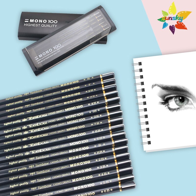 Tombow Japan Mono 100 Hexagonal Wooden Body Pencil,8H/7H/6H/HB/2B/4B,12 pieces 1 Dozen pencils,Smart black box