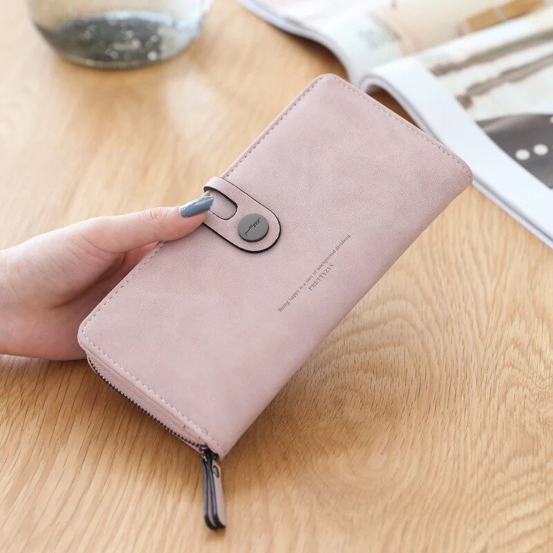 Women PU Leather Wallets Female Long Purses Card Holders 5.5 inch Phone Purse Big Capacity Strap Clutch: Pink Long