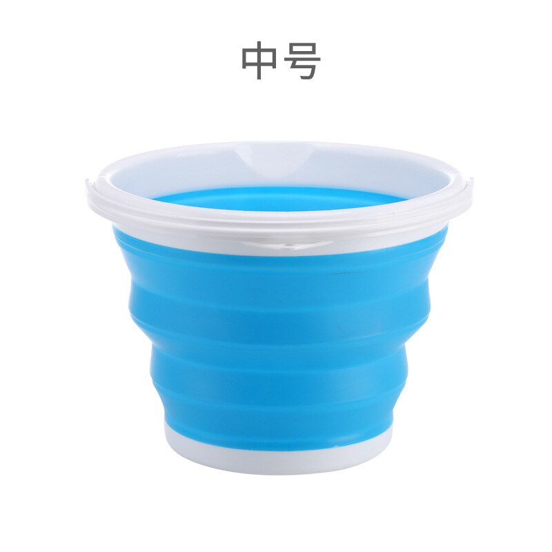 Multi-Function Silicone Foldable Bucket Portable Outdoor Bucket Travel Car Wash Fishing Plastic Bucket: Blue M