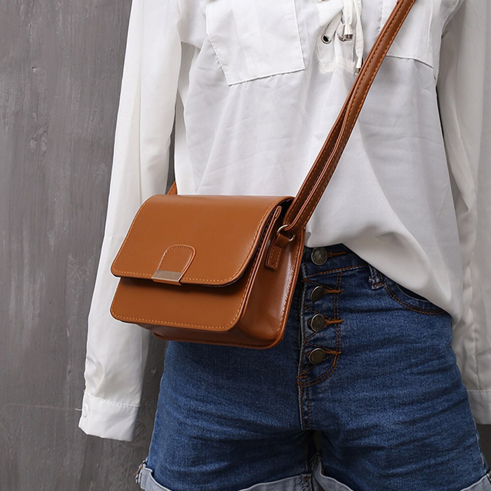 Leather Shoulder Bags Women's Handbag Solid Simple Small Crossbody Bags for Girls Buckle Messenger Bags bolso mujer