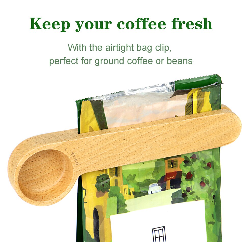 Ttlife 2 In 1 Koffie Clip Scoop Houten Eetlepel Luchtdicht Koffie Zak Seal Koffie Theelepel Coffeeware Keuken Accessoires