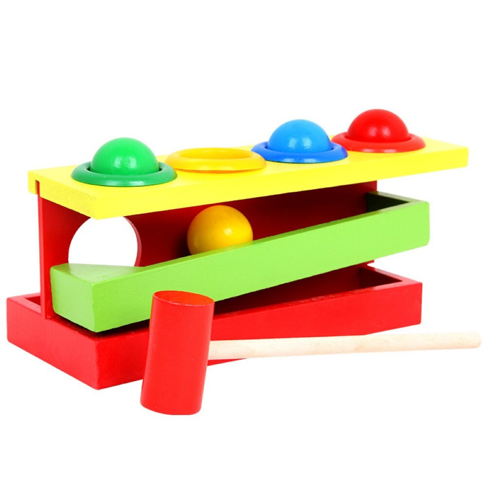 Wooden Matching Color Piling Hand Hammering Ball Box Toy Parent-child Interactive Toys Early Learning Educational Baby Toys: Default Title