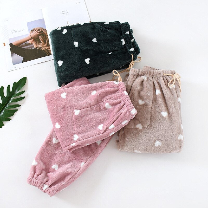 Flannel Pajama Pants Lounge Wear Sleep Bottoms For Woman Autumn Winter Thick Warm Night Pants Sleepwear Pants Ladies Trousers