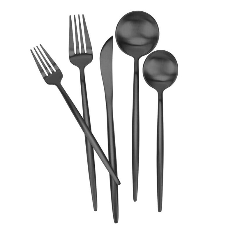 5 Stks/set Matte Rose Goud Zilver Ware Set 304 Roestvrij Staal Bestek Steak Mes Vork Lepel Dessertlepel Set