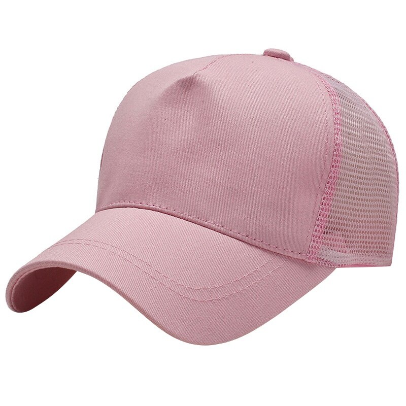 Unisex sportpet, snel drogend, ademend katoenen mesh pet, gebogen rand, zonneklep, verstelbare snapback pet voor hardlopen en vissen: Roze
