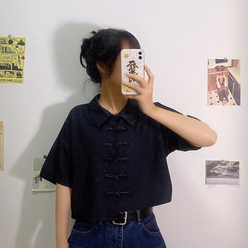 Estilo chino ropa mujer verano Cheongsam moderno Top Color sólido Vintage Harujuku blusa de estilo étnica y Top mujeres FF2905
