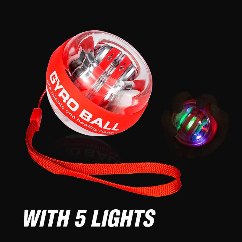 Rainbow LED Self Start Power Ball Gyro Mute Metal 100Kg Muscle Wrist Force Trainer Relax Gyroscope PowerBall Gym Exerciser: Red with light