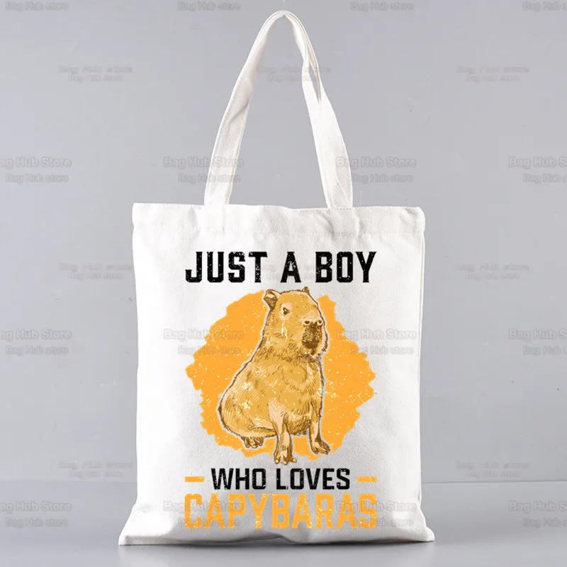 Capybaras Draagtas Unisex Canvas Tassen Gewoon Een Meisje Dat Houdt Van Capybaras Boodschappentassen Bedrukt Casual Schoudertas Opvouwbaar: Ivoor