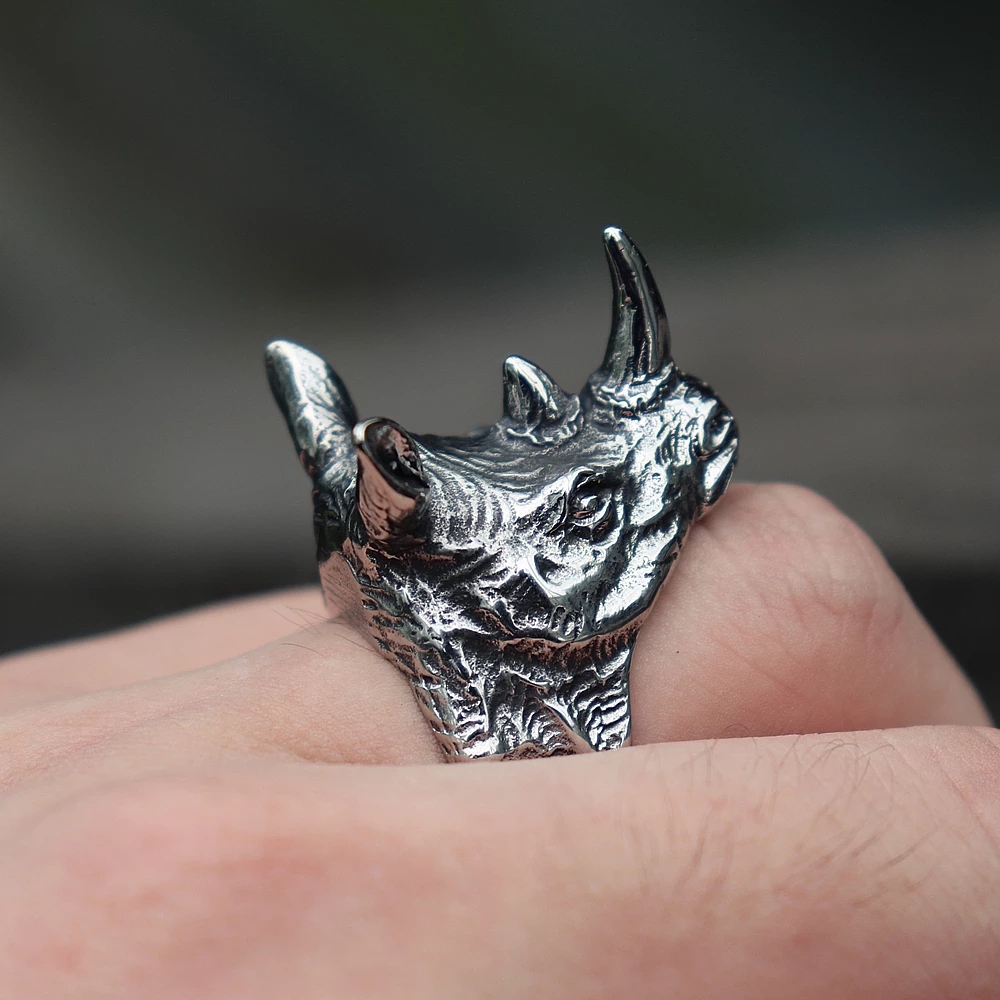 Modieuze En Unieke Mannen Ring Dier Rhino Hoofd Ring Mannen Punk Gothic Stijl Partij Sieraden