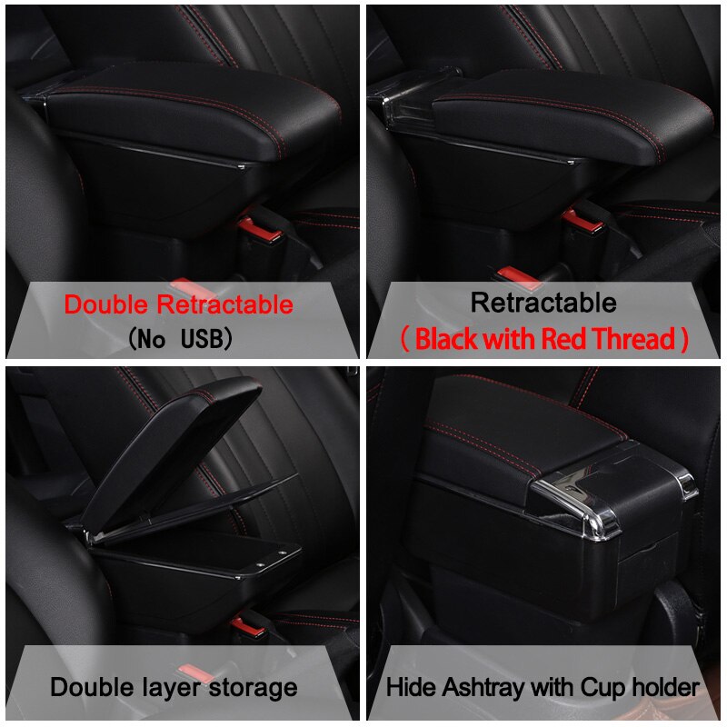 Til seat mii armlænsboks central butik indholdsboks med kopholder askebæger kan hæve med usb tilbehør: Dobbelt sort rød