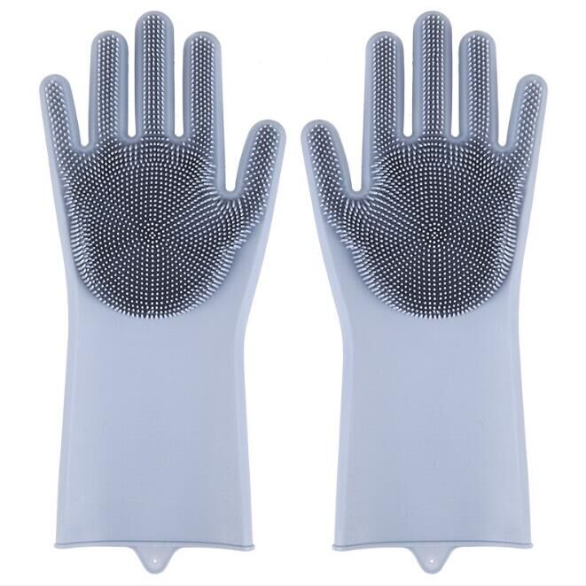 Fabrikanten directe verkoop magic silicone wassen gerechten keuken schoonmaken multi-purpose huishoudelijke siliconen borstel handschoenen: Grijs