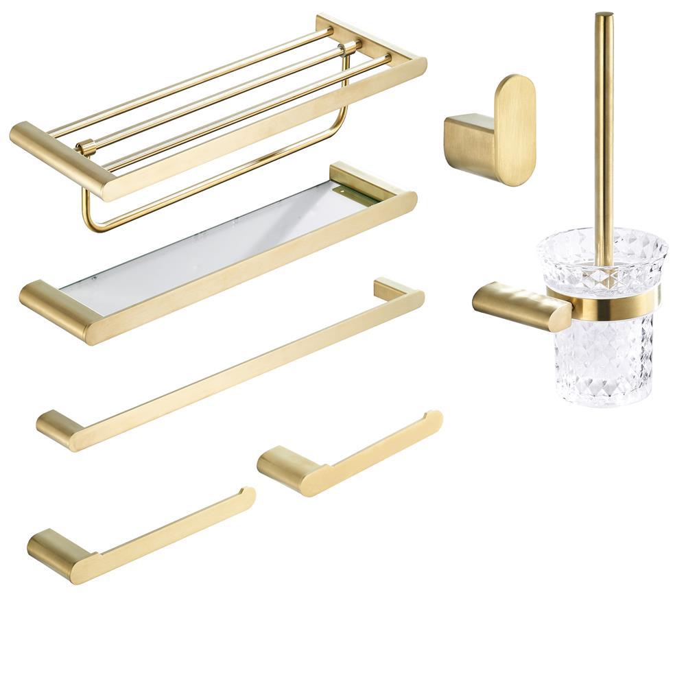 Brushed Gold Towel Rack,Towel Bar, SUS304 stainless steel Hardware set,Robe Hook,Toilet Brush Gold Brushed Bathroom Accessories