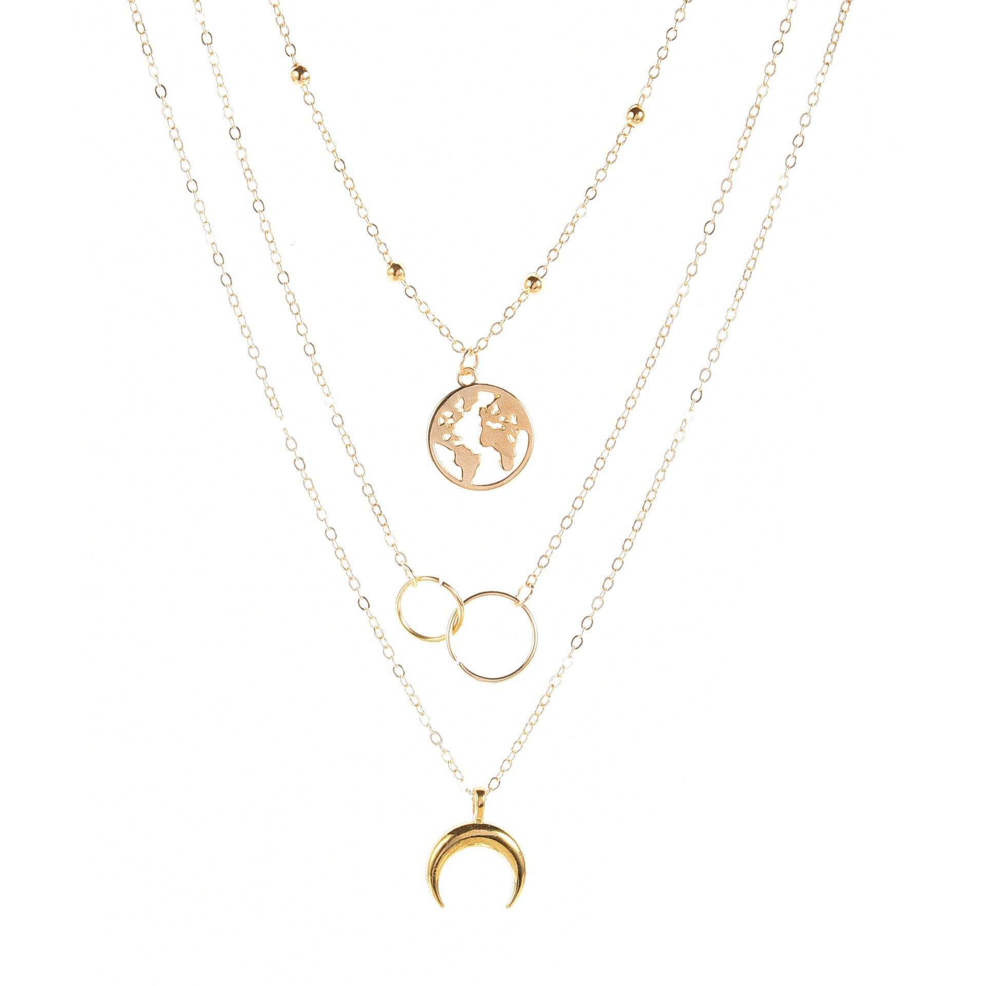 European And American Multi-layer Moon Map Necklace Women&#39;s Personality Bohemian Multi-layer Necklace Todorova: Gold