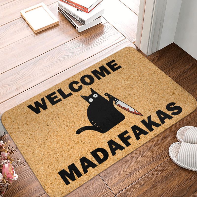 Brauch willkommen Madafakas Schwarz Katze mit Kinfe Fußmatt Anti-Rutsch Küche Badezimmer matt Wohnzimmer Tür Boden Eingang Teppich Teppich