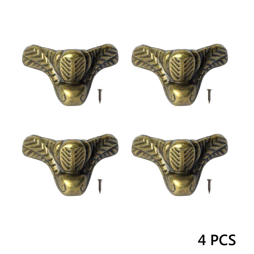 4PCS Antique Jewelry Wood Box Feet Leg Corner Protector Triangle Rattan Carved Decorative Bracket For Furniture Hardware: Bronze HJ01
