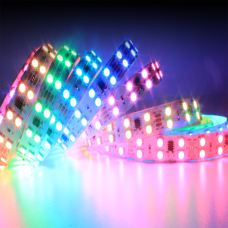 Double Row WS2811 LED Strip, DC12V 120LEDS DC24V 168Leds 5050 SMD RGB Pixel Addressable Digital LED Strip 5M White PCB