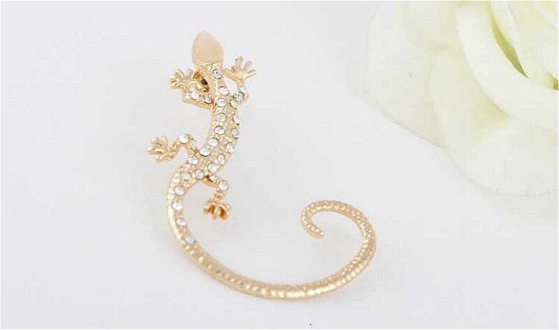 Gothic Punk Rhinestone Lizard Ear Cuff Earrings For Women Gold Silver Color Crystal Animal Clip Earrings Jewelry 1Pcs: gold