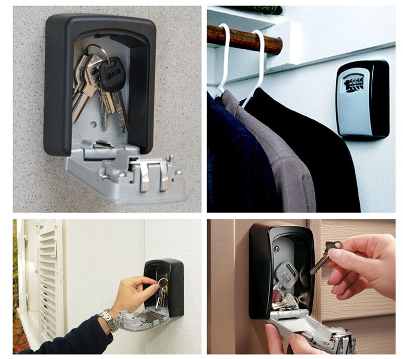 Key Storage Lock Box Wall Mount Holder 4 Digit Combination Safe Outdoor Security