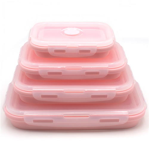 4 stuks Siliconen Vouwen Bento Box Inklapbare Draagbare Lunchbox voor Voedsel Servies Voedsel Container Voedsel Kom Voor Kinderen: Pink Lunch Box