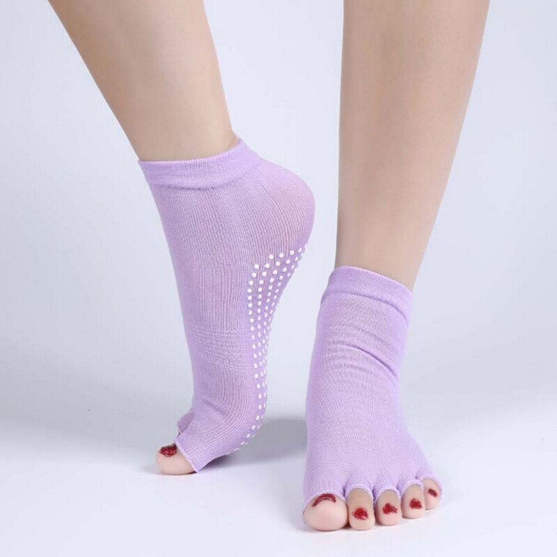 6 Color Durable Open Half Five Fingers Cotton Yoga Socks Half Toe Yoga Socks Non-Slip Peep Toe Anti-Slip Pilates Ankle Grip