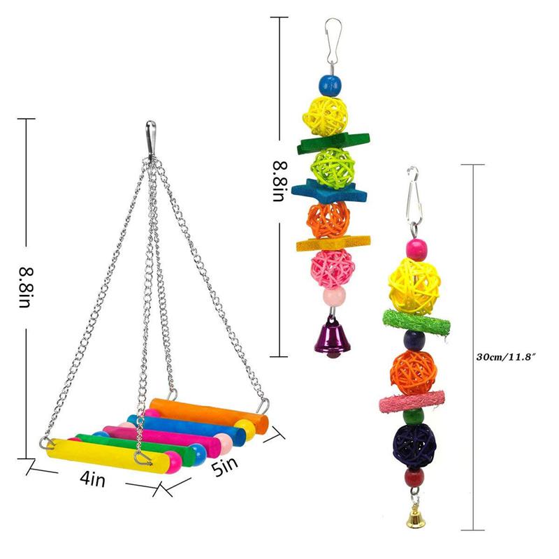 Columpio para aves de juguete, hamaca para loro, campana, juguetes para periquitos, periquitos, cacateles, coneuras y pájaros de amor, paquete de 6 uds.