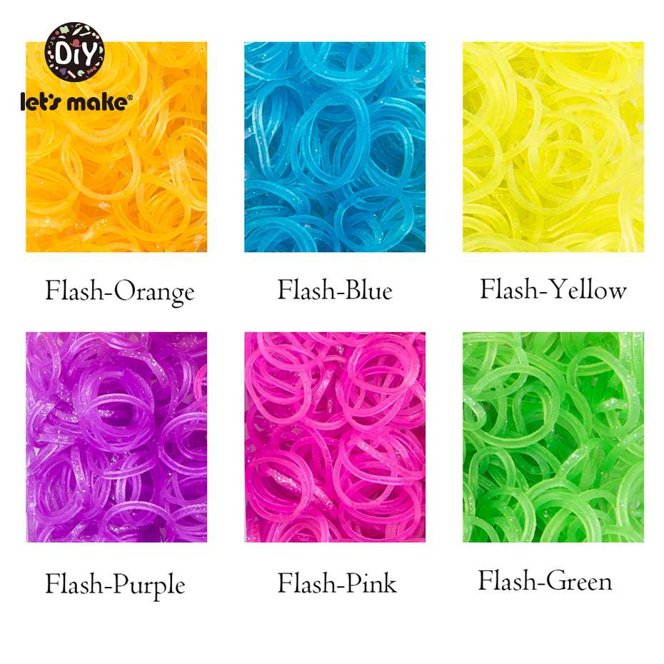 Låt oss göra 1800pc diy leksaker gummi vävstol band stickning armband elastisk regnbåge väv vävstol vuxna barn förälder-barn leksak: Ljus