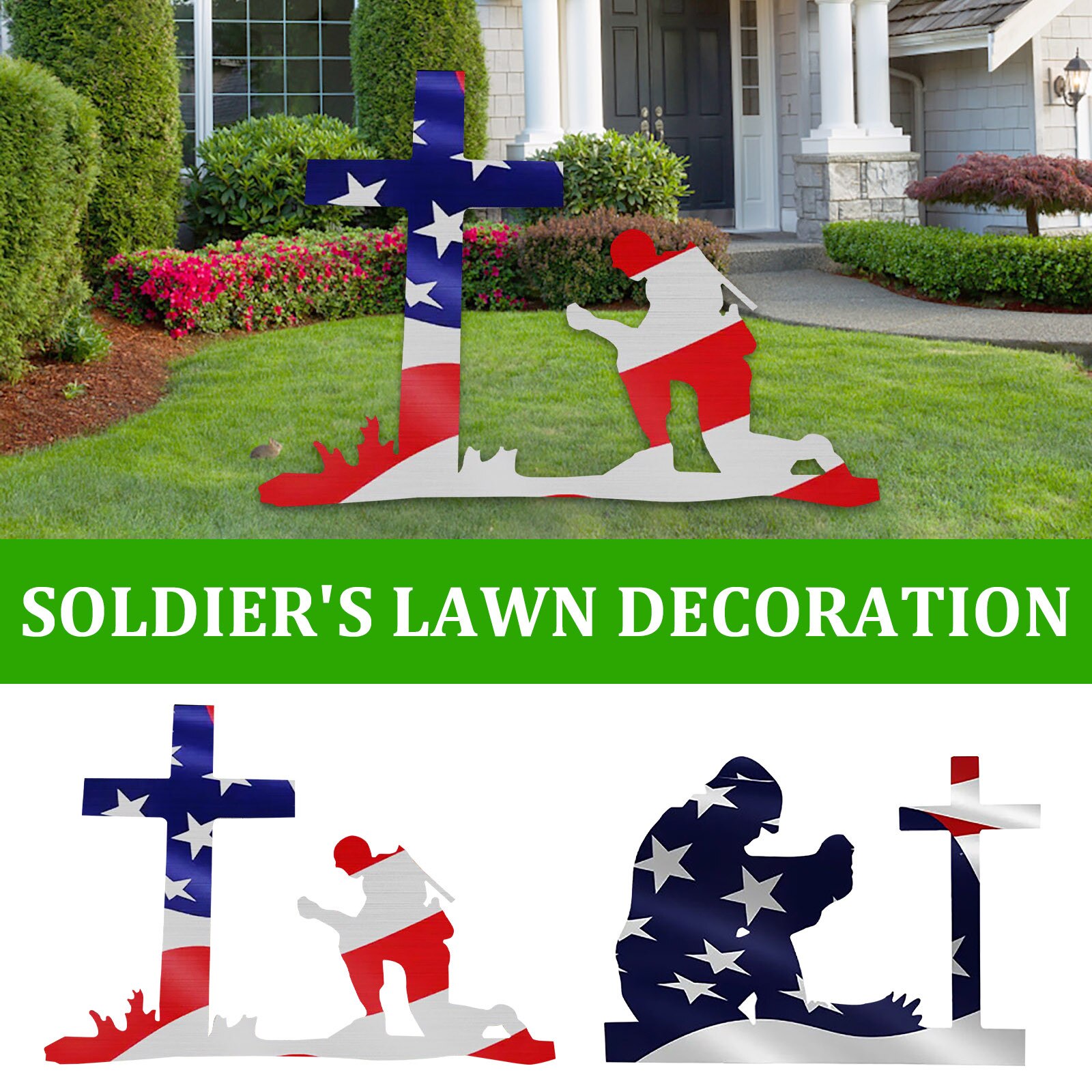 American Cross Kneeling Soldier Weathered Sign Plastic Splicing Diy Art Decoration Landscaping Decorative Spinners