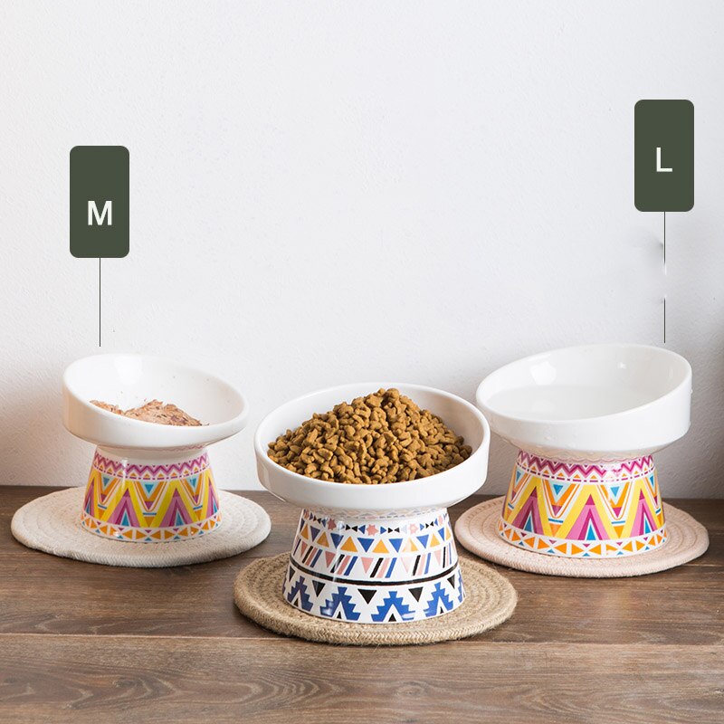 Cuenco de cerámica antideslizante para mascotas, comedero para gatos, protección de 45 grados para el cuello del perro, contenedor de comida, alimentación de agua, productos para perros
