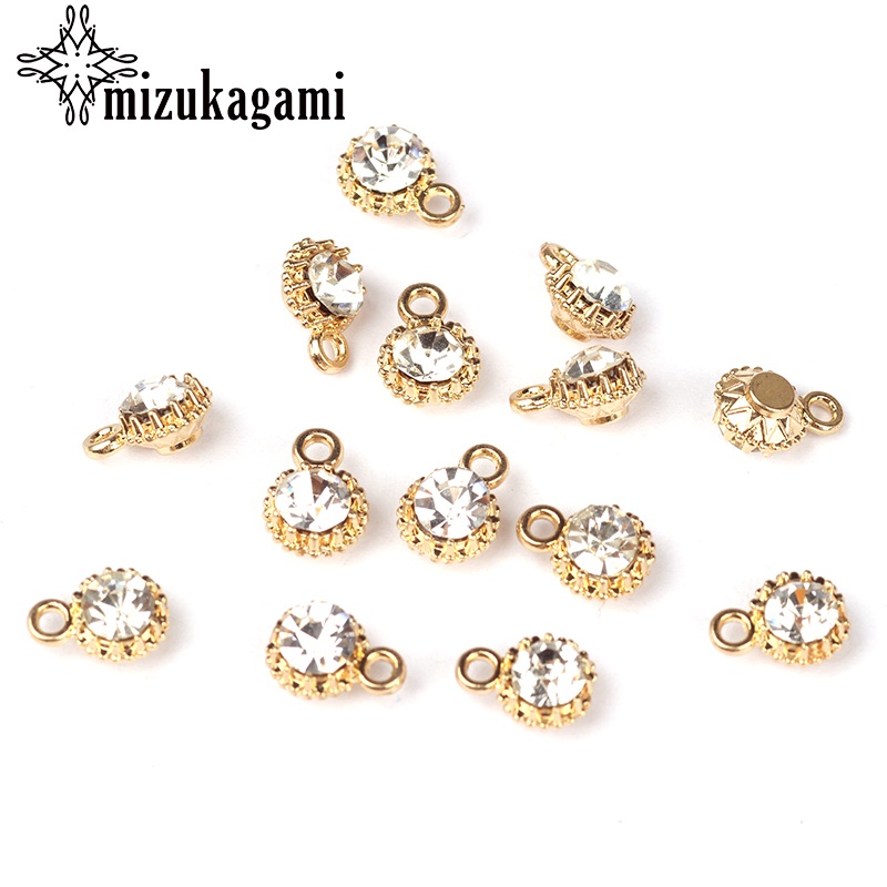 10 teile/los 6mm Gold Kupfer Strass Kristall Charms Anhänger Für DIY Schmuck Ohrringe Finden Zubehör