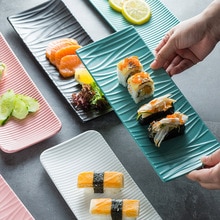 Nordic Keramische Rechthoekige Sushi Lange Plaat Dessert Taart Snack Gebak Westerse Voedsel Zalm Sashimi Gegrilde Kippenvleugeltjes Plaat