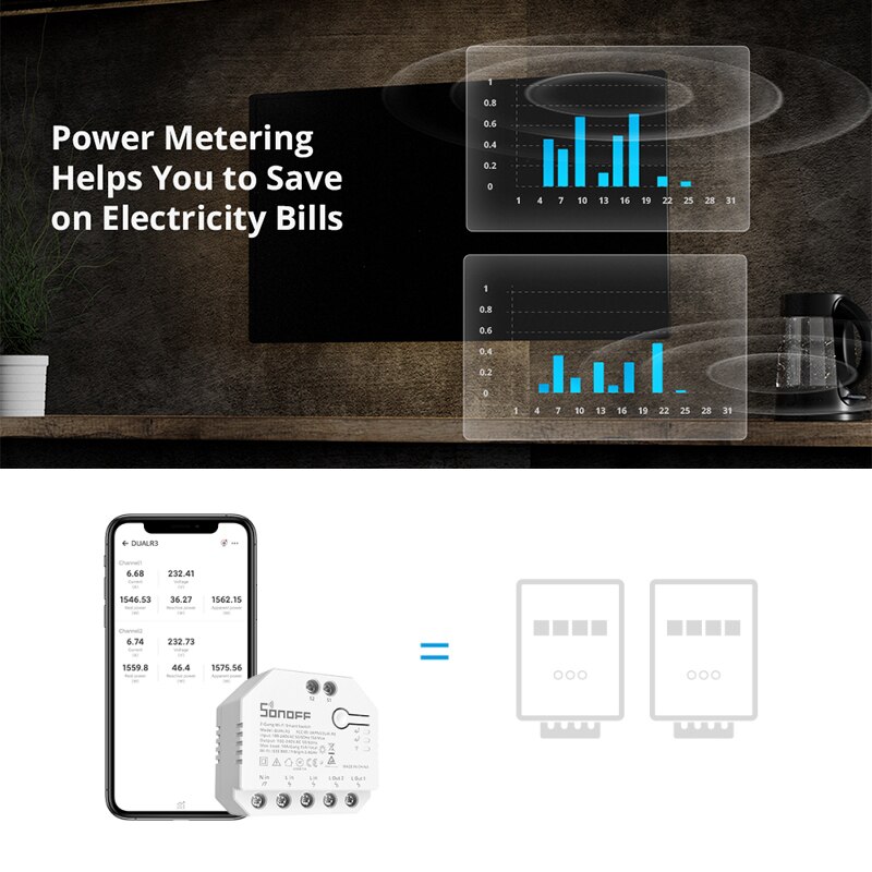 SONOFF DUALR3 Wireless Wifi Mini Smart DIY Switch 2 Way Power Metering Timing Automation Support eWeLink Alexa Google Home Siri