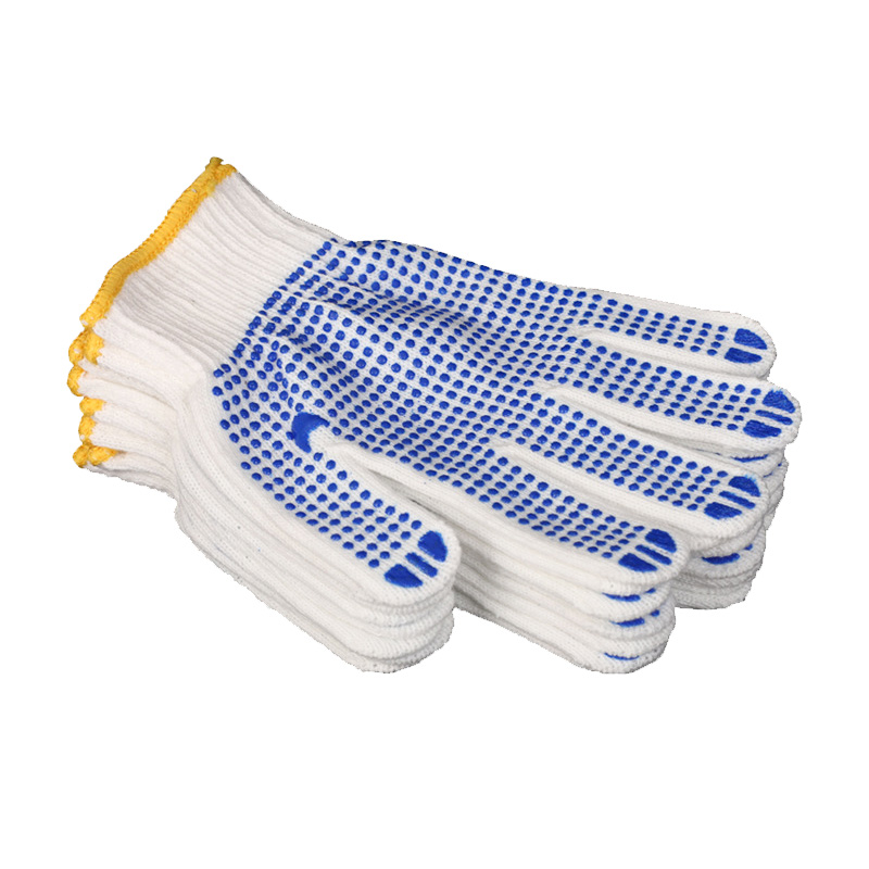 Guantes de algodón de goma blanca y azul, antideslizantes, resistentes al desgaste, goma engrosada, adecuados para el trabajo y la protección del trabajo, 1/2/5 pares