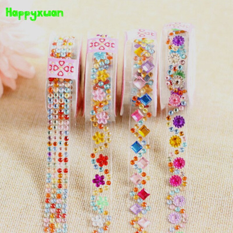 Happyxuan 4pcs/lot Crystal Diamond Stickers Tape Sheets DIY Hand Craft Materials Scrapbook Album Photo frame Decoration