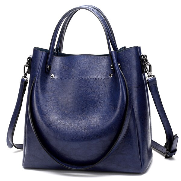 ACELURE Casual Large Capacity Women Tote Shoulder Bag PU Leather Ladies Bucket Handbag Messenger Bag Soft Shopping Crossbody Bag: blue