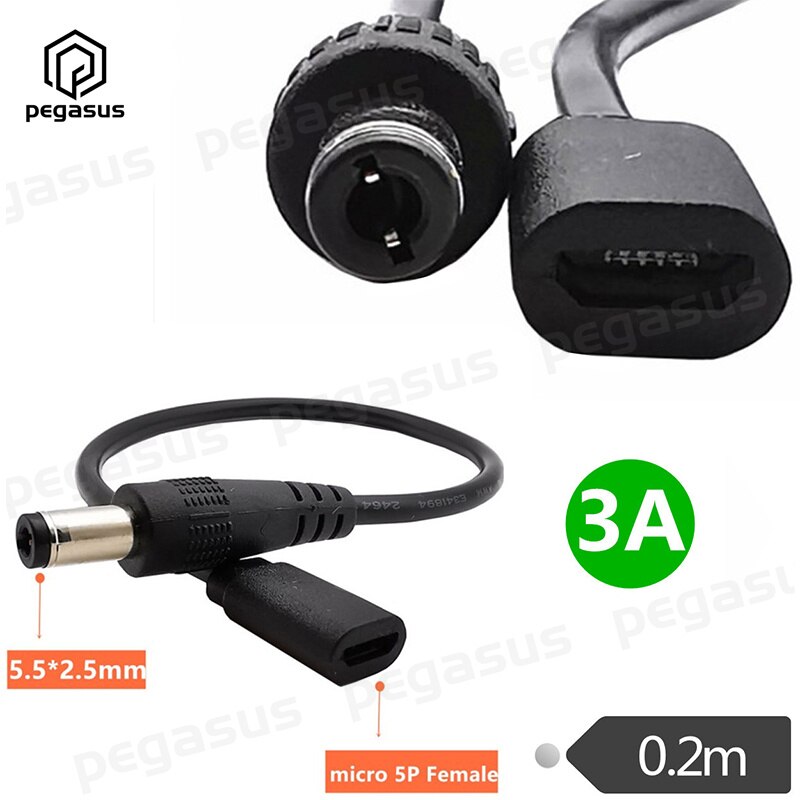 DC 5.5mm x 2.5mm Male to Micro USB 5 Pin Female DC Power Supply Extension Cable: Default Title