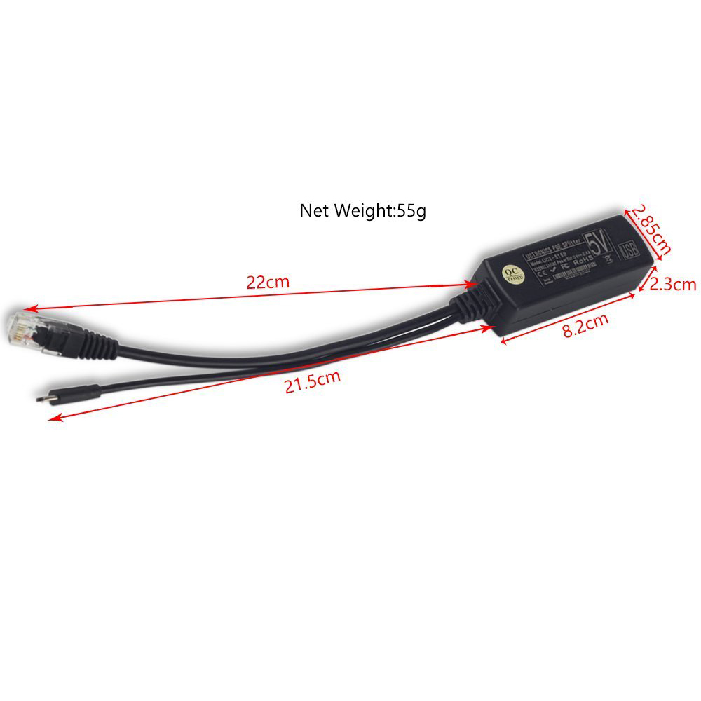 5 Stks/zak Micro Usb Poe Splitter Anti-Interferentie Actieve Poe Kabel Power Over Ethernet 48V Naar 5V 2.4A Ieee 802.3af Raspberry Pi