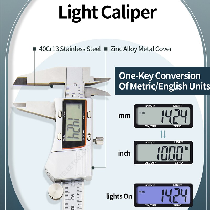 Light Digital Caliper Electronic Micrometer Ruler Digital Vernier Calipers Stainless Steel Digital Pachymeter Measuring Tools