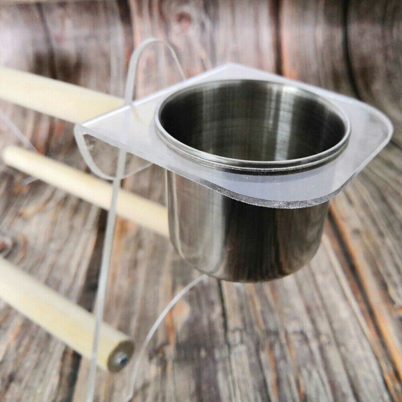 1x Birdcage Stands Parrot Bird Perch Table Top Stand Metal Wood 2 Cups Play Breeds(No Tray) 35x13x14cm