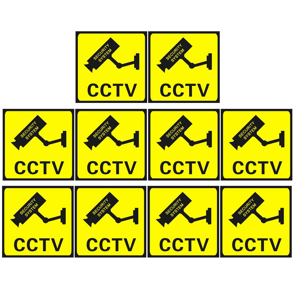 10Pcs Waterdichte Video Camera Surveillance Beveiliging Stickers Decals Waarschuwing Alarm Borden Voor Thuis Kantoor School Winkel