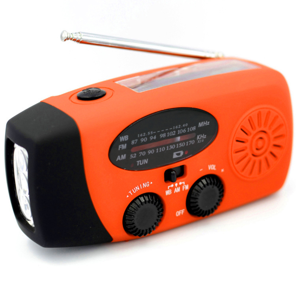 2000Mah Draagbare Radio Fm Am Wb Noaa Hand Crank Solar Usb Opladen Weer Radio Emergency Led Zaklamp Zaklamp Power bank: Orange