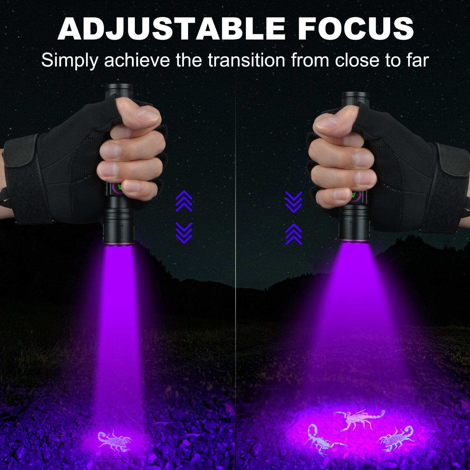 Lampe de poche LED UV Zoom UltraFire SP69 365 395 nm Chargement de type C 18650 Détection de résine de durcissement Détecteur d'urine pour animaux de compagnie