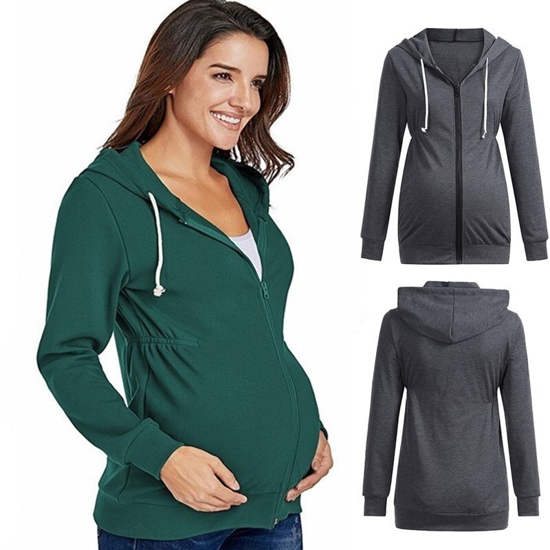 Mamma tjocka hoodies höst luva blixtlåsjacka för gravida amningsjacka graviditet ytterkläder amningskläder
