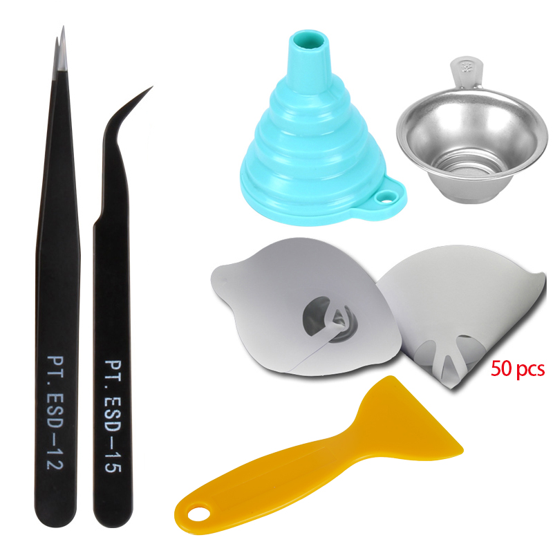 Entonnoir en papier SLA, tasse à filtre en résine UV, pincettes en silicone, pelle d&#39;outil spéciale pour imprimante 3D SLA, 50 pièces: blue kit