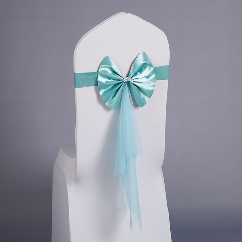 20pcs/set Organza PU leather Chair Sashes Wedding Chair Knot Cover Decoration Chairs Bow band Belt Ties For Weddings Banquet: Light blue