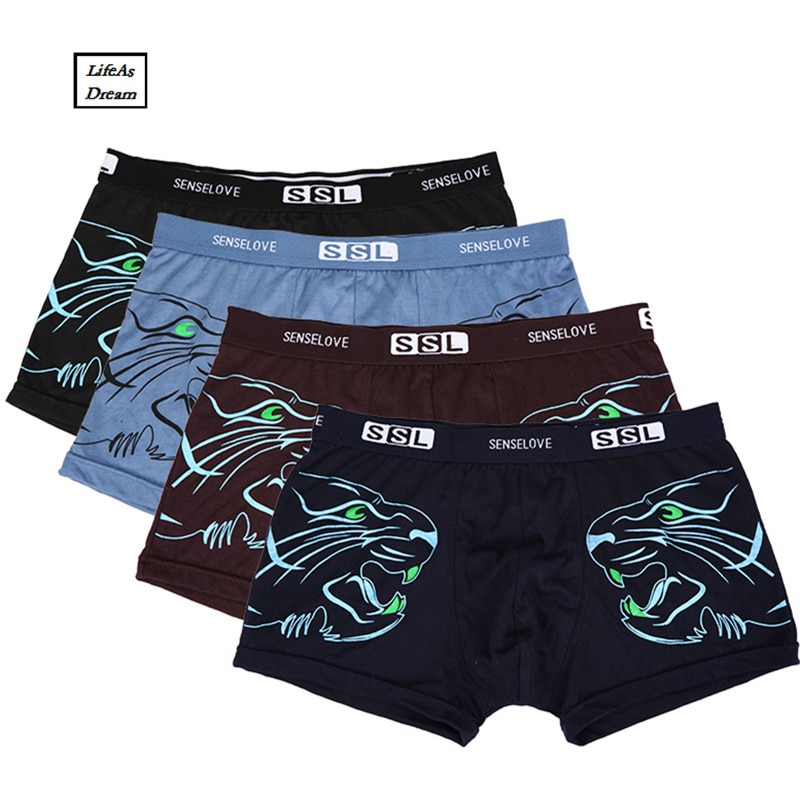 Asian size Calzoncillos Cuecas 4pcs\lot Mens Underwear Cotton Tiger Boxers Male Panties Men&#39;s Trunk Brand Shorts Man Boxer