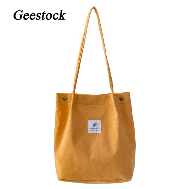 Geestock kvinder corduroy skuldertasker stor kapacitet håndtasker indkøbspose genanvendelig øko opbevaringspose bøger taske foldbare totes
