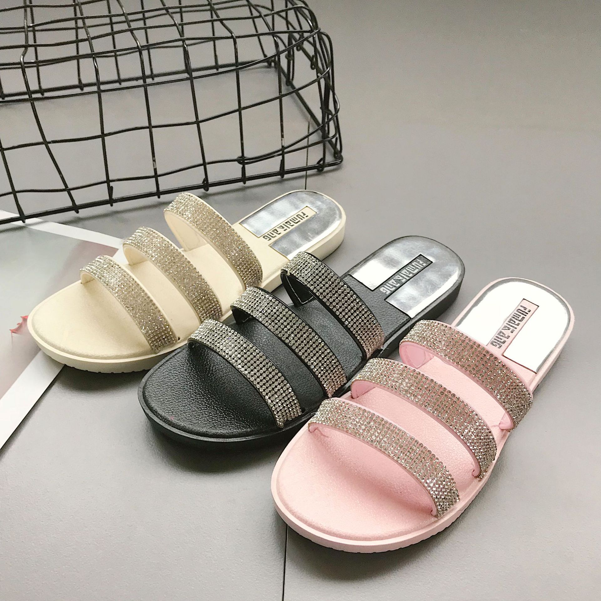 Dames zomer slippers dames pantoffels dames kristal platte zomerschoenen strass bling bling vrijetijds strand slides